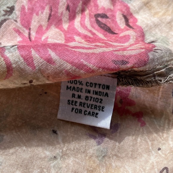 Vintage Joa Women Long Sleeve Semi Sheer Embroidered Floral Blouse SMALL Tan Red - Picture 10 of 12